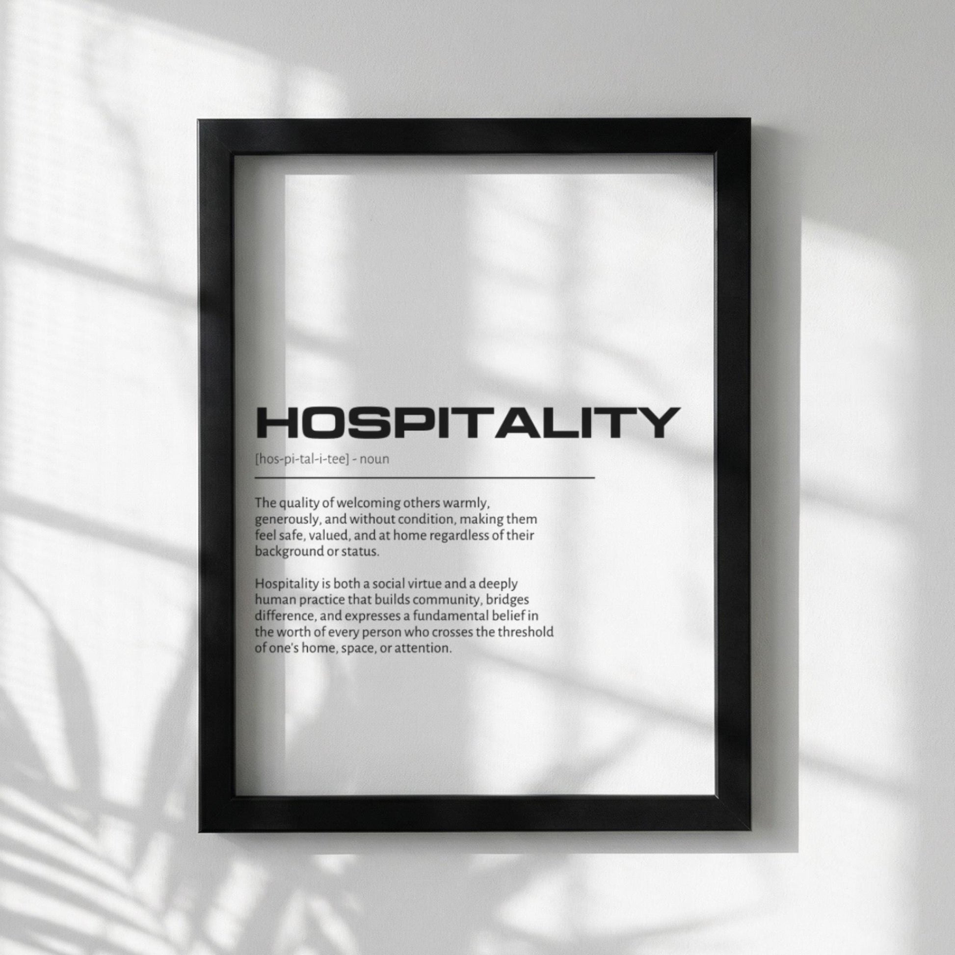 Hospitality Definition Wall Art | Clean Welcoming & Generosity Print | Minimalist Home Decor Poster | Modern Entryway Gallery Art | White