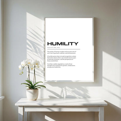 Humility Definition Wall Art | Clean Modesty & Self-Awareness Print | Minimalist Character Poster | Modern Home Gallery Decor | White