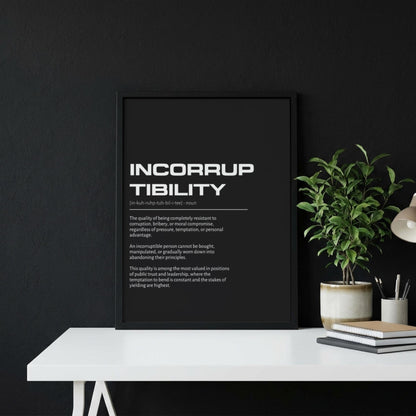 Incorruptibility Definition Wall Art | Bold Integrity & Honor Print | Minimalist Ethics Poster | Modern Office Gallery Decor | Dark