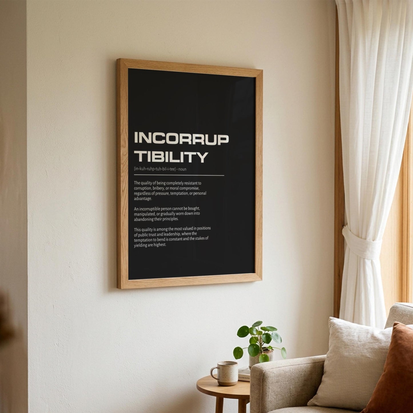 Incorruptibility Definition Wall Art | Bold Integrity & Honor Print | Minimalist Ethics Poster | Modern Office Gallery Decor | Dark