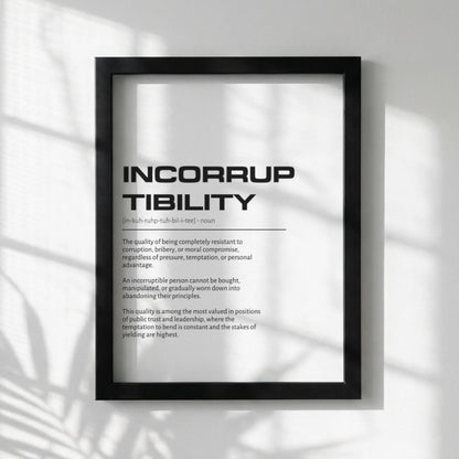 Incorruptibility Definition Wall Art | Clean Integrity & Honor Print | Minimalist Ethics Poster | Modern Office Gallery Decor | White