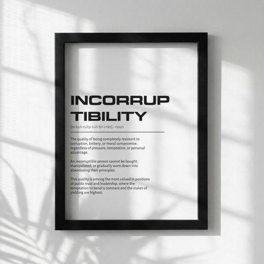 Incorruptibility Definition Wall Art | Clean Integrity & Honor Print | Minimalist Ethics Poster | Modern Office Gallery Decor | White