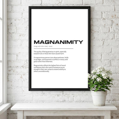 Magnanimity Definition Wall Art | Clean Generosity & Noble Spirit Print | Minimalist Character Poster | Modern Home Gallery Decor | White