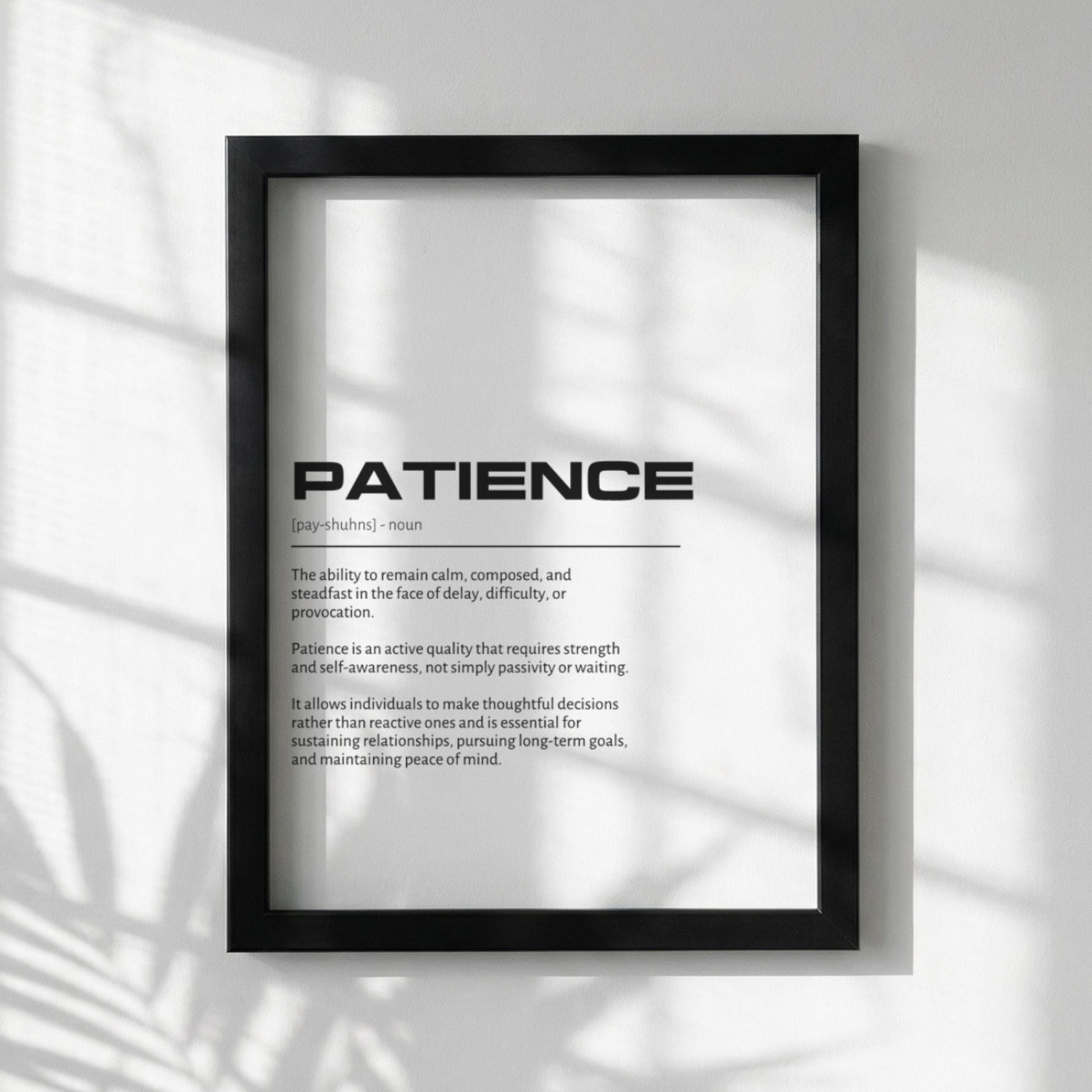 Patience Definition Wall Art | Clean Endurance & Forbearance Print | Minimalist Character Poster | Modern Home Gallery Decor | White