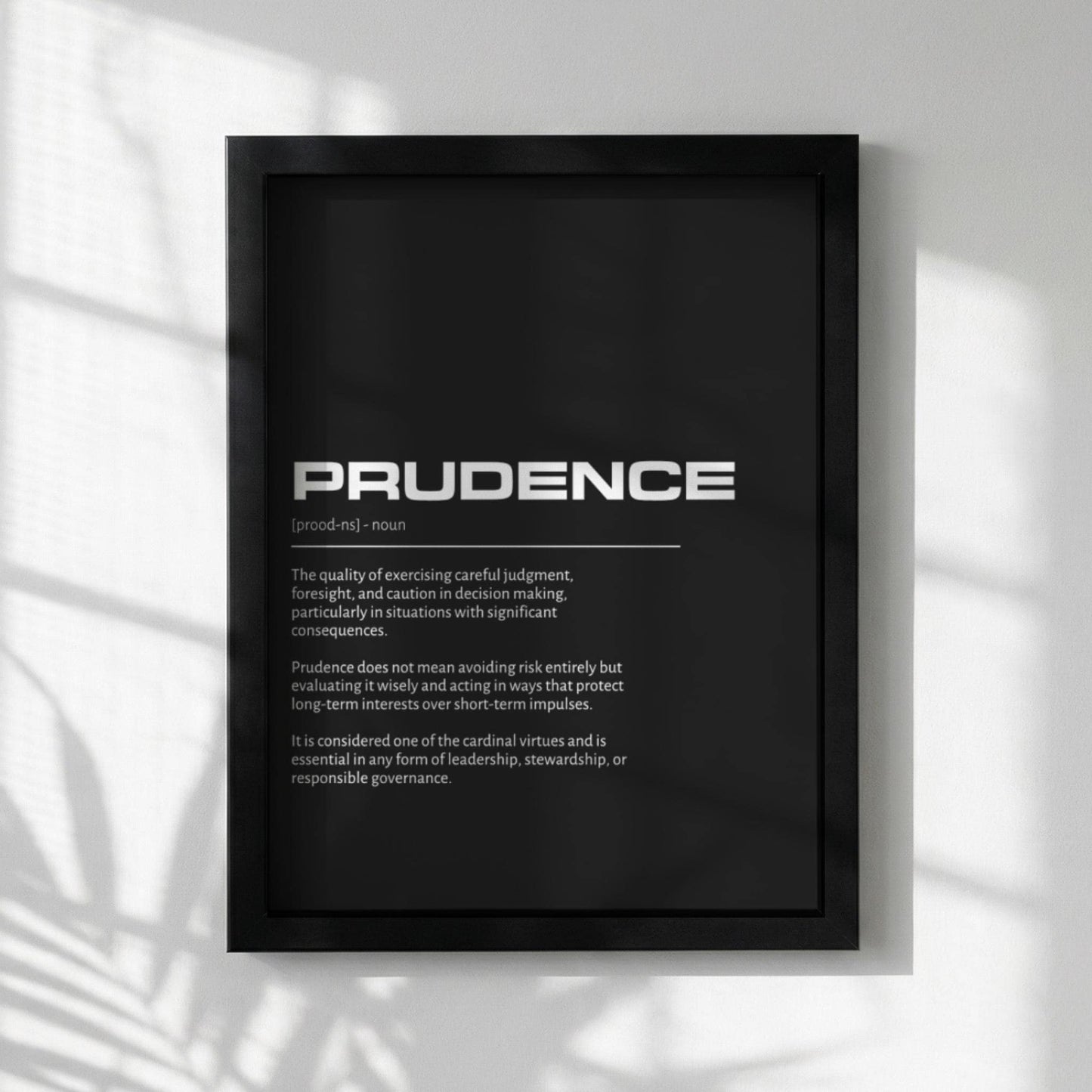 Prudence Definition Wall Art | Bold Wisdom & Practical Reason Print | Minimalist Character Poster | Modern Home Gallery Decor | Typography