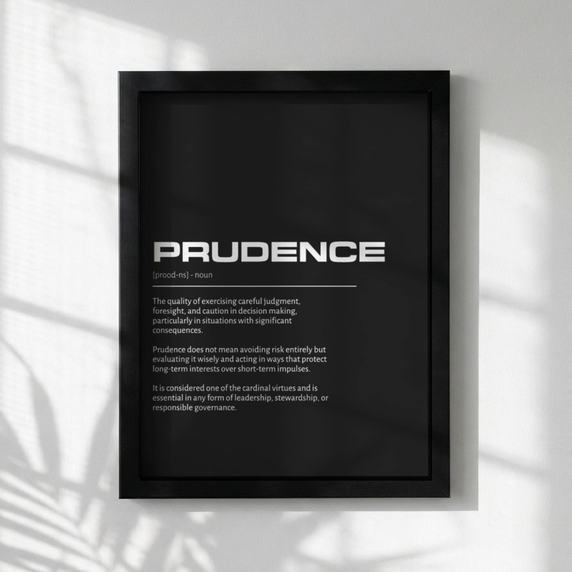 Prudence Definition Wall Art | Bold Wisdom & Practical Reason Print | Minimalist Character Poster | Modern Home Gallery Decor | Typography