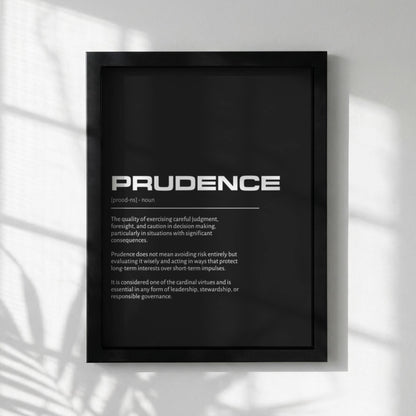 Prudence Definition Wall Art | Bold Wisdom & Practical Reason Print | Minimalist Character Poster | Modern Home Gallery Decor | Typography