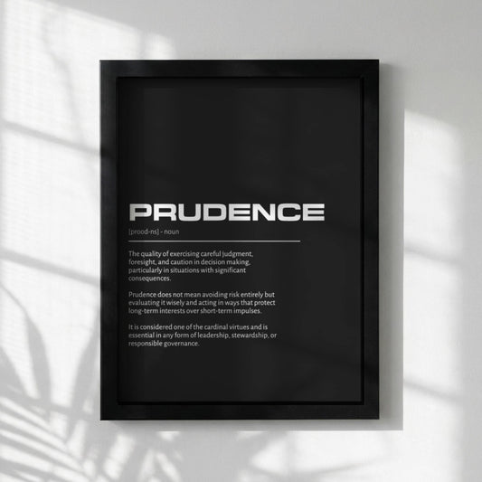Prudence Definition Wall Art | Bold Wisdom & Practical Reason Print | Minimalist Character Poster | Modern Home Gallery Decor | Typography