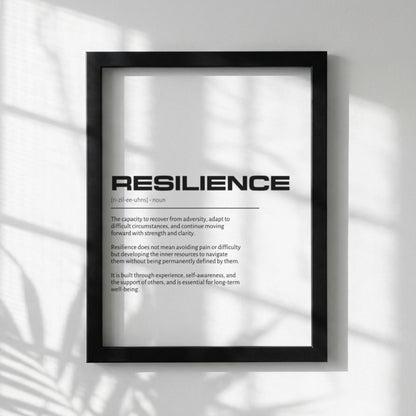 Resilience Definition Wall Art | Clean Strength & Recovery Print | Minimalist Character Poster | Modern Home Gallery Decor | White