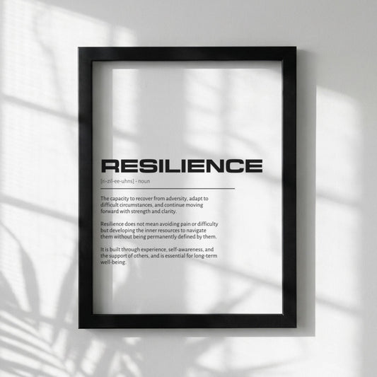 Resilience Definition Wall Art | Clean Strength & Recovery Print | Minimalist Character Poster | Modern Home Gallery Decor | White