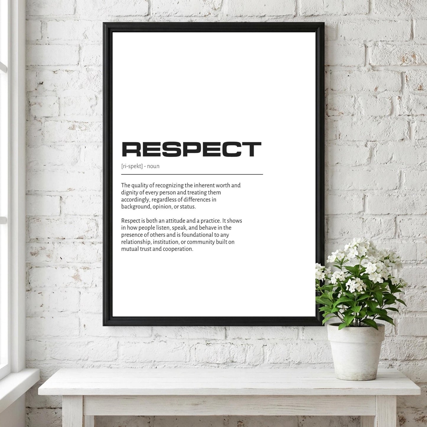 Respect Definition Wall Art | Clean Honor & Consideration Print | Minimalist Character Poster | Modern Home Gallery Decor | White Typography
