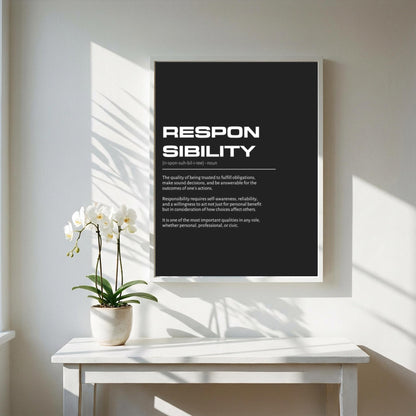 Responsibility Definition Wall Art | Bold Accountability & Duty Print | Minimalist Character Poster | Modern Home Gallery Decor | Dark