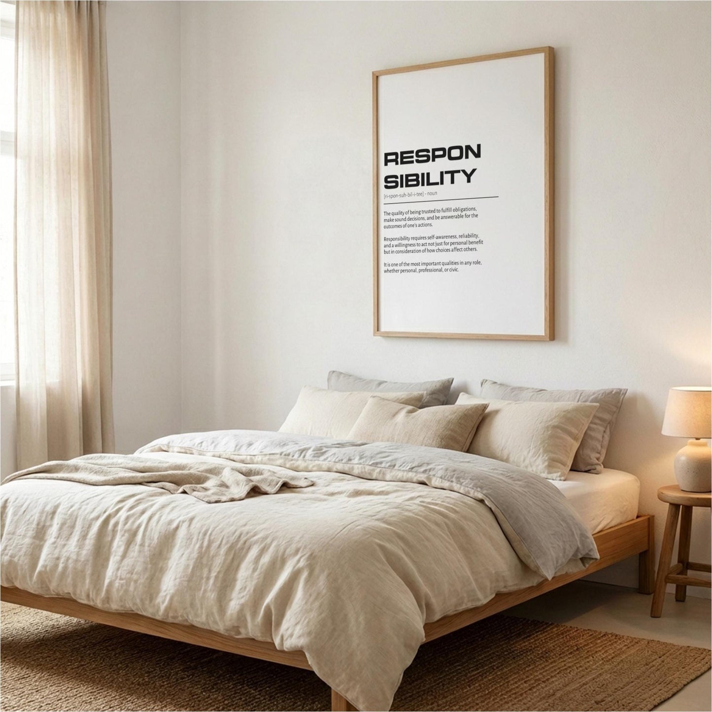 Responsibility Definition Wall Art | Clean Accountability & Duty Print | Minimalist Character Poster | Modern Home Gallery Decor | White