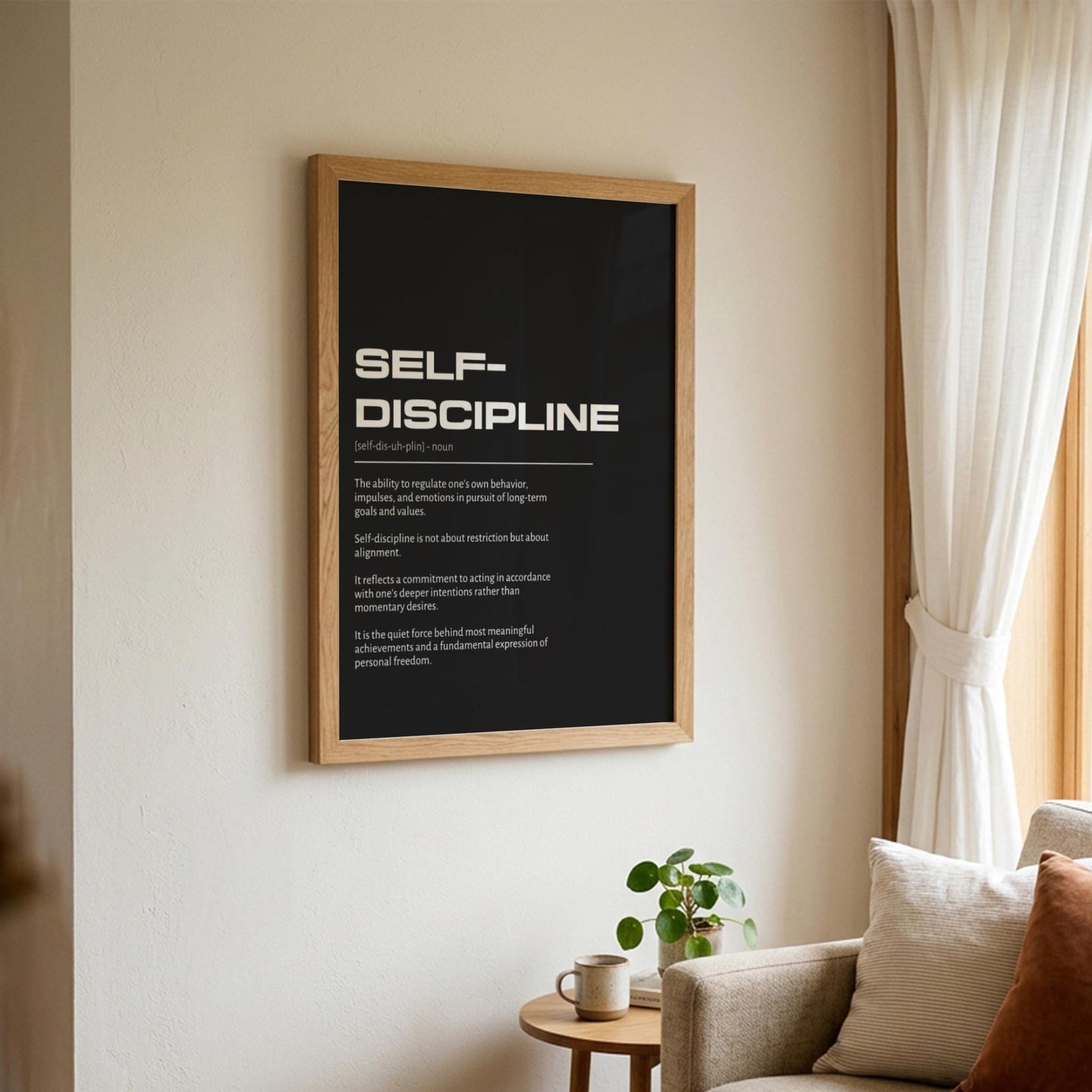 Self-discipline Definition Wall Art | Bold Mastery & Willpower Print | Minimalist Character Poster | Modern Home Gallery Decor | Typography