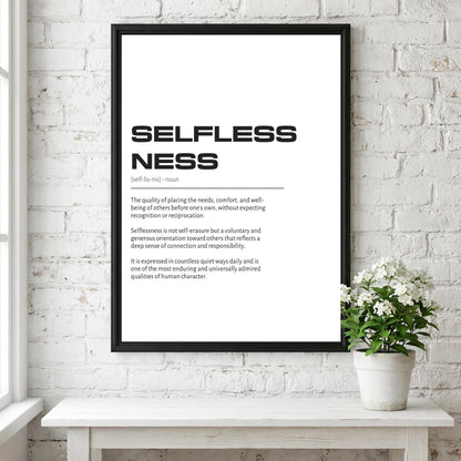 Selflessness Definition Wall Art | Clean Altruism & Generosity Print | Minimalist Character Poster | Modern Home Gallery Decor | Typography