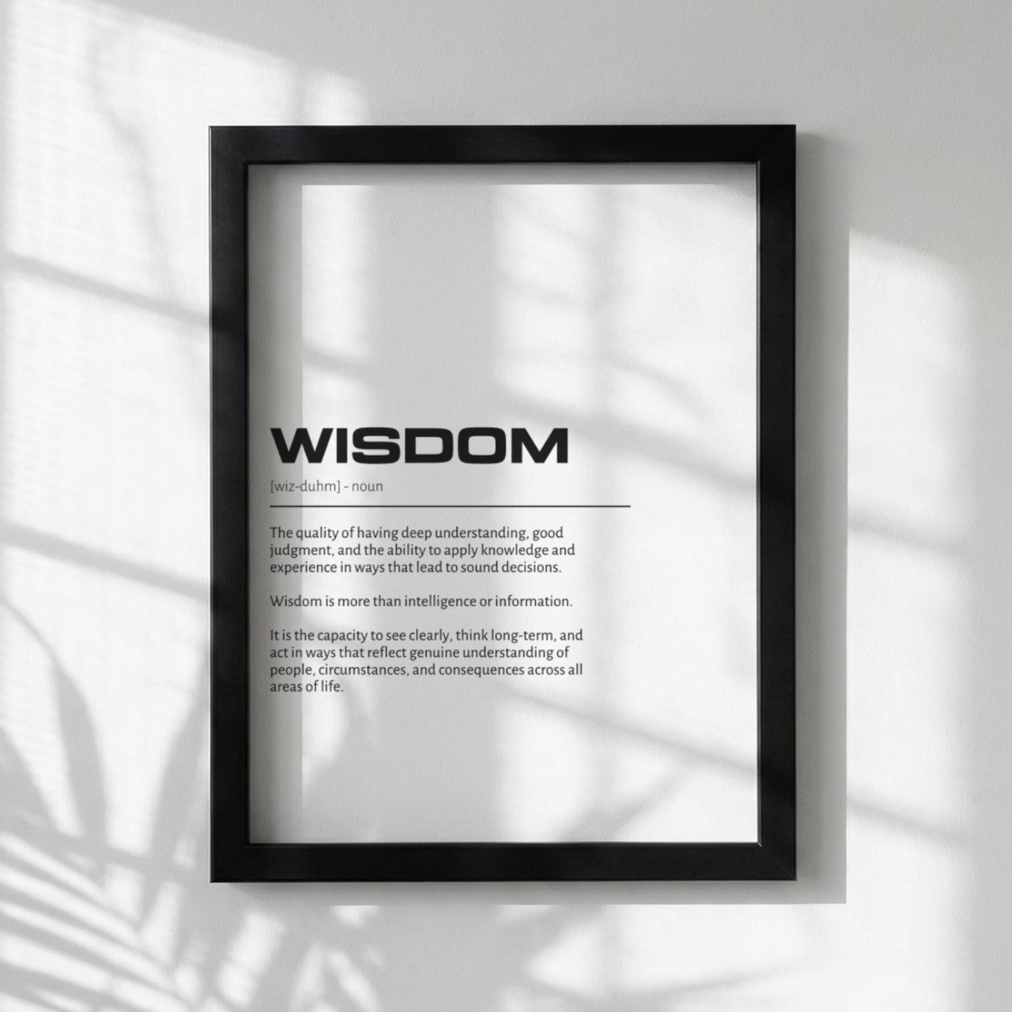 Wisdom Definition Wall Art | Clean Insight & Judgment Print | Minimalist Character Poster | Modern Home Gallery Decor | White Typography