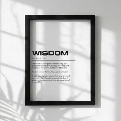 Wisdom Definition Wall Art | Clean Insight & Judgment Print | Minimalist Character Poster | Modern Home Gallery Decor | White Typography