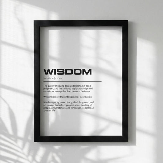 Wisdom Definition Wall Art | Clean Insight & Judgment Print | Minimalist Character Poster | Modern Home Gallery Decor | White Typography