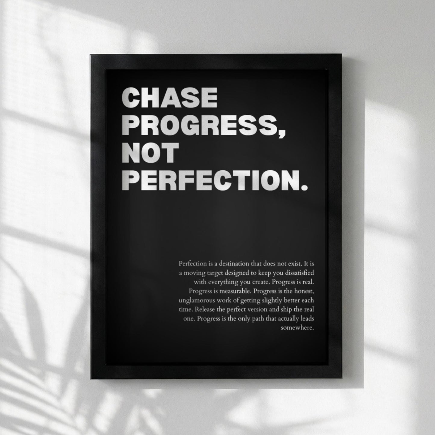 Chase Progress Not Perfection Poster | Powerful Motivational Art | Inspirational Success Quote | Modern Office Decor