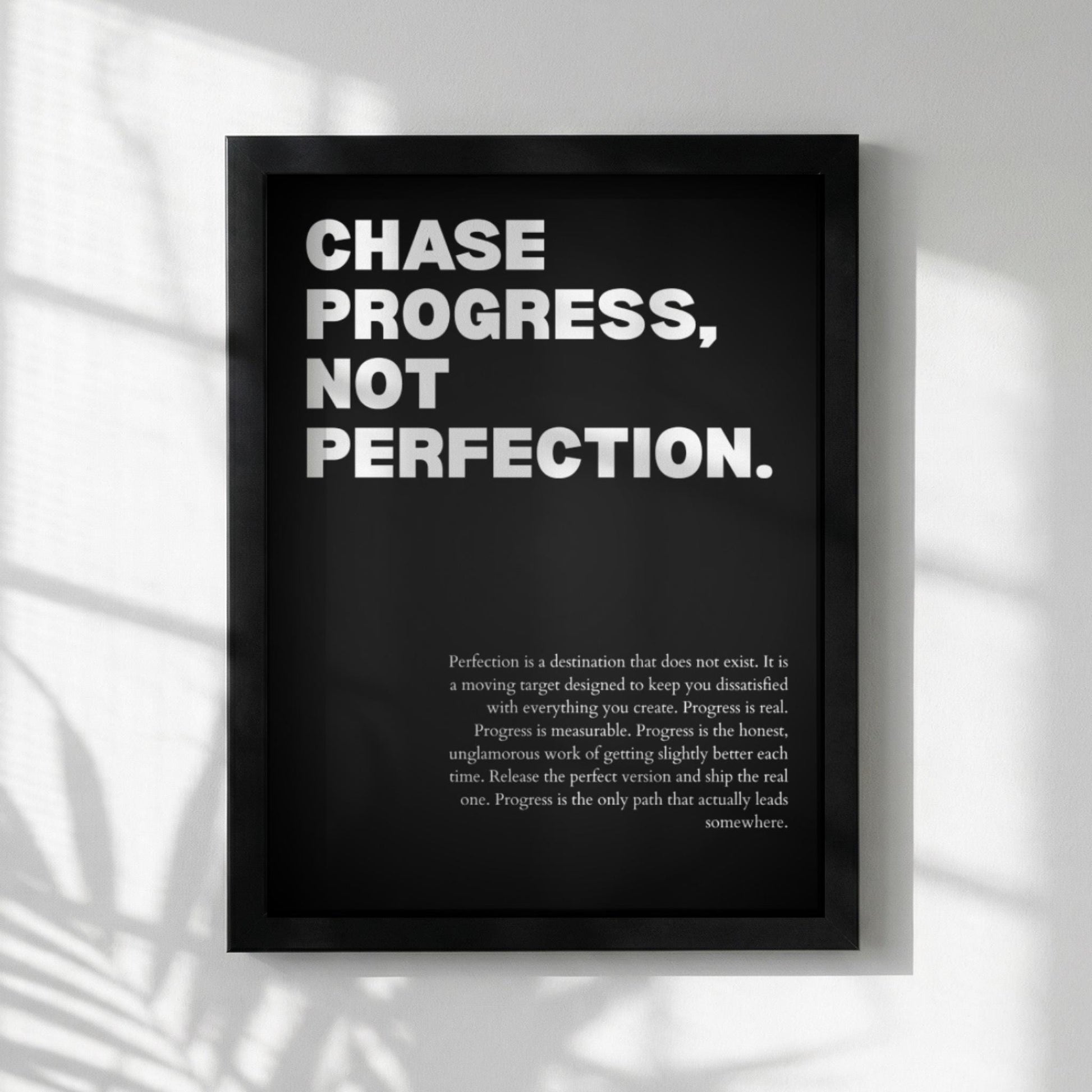 Chase Progress Not Perfection Poster | Powerful Motivational Art | Inspirational Success Quote | Modern Office Decor