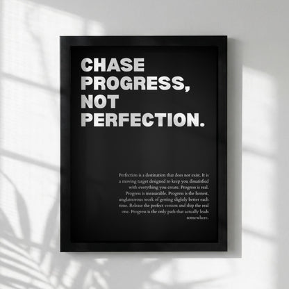 Chase Progress Not Perfection Poster | Powerful Motivational Art | Inspirational Success Quote | Modern Office Decor