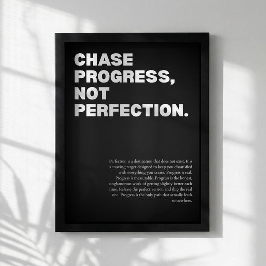 Chase Progress Not Perfection Poster | Powerful Motivational Art | Inspirational Success Quote | Modern Office Decor