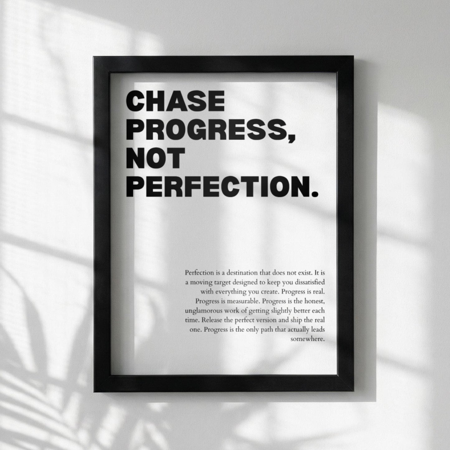 Chase Progress Not Perfection Poster | Powerful Motivational Art | Inspirational Success Quote | Modern Office Decor