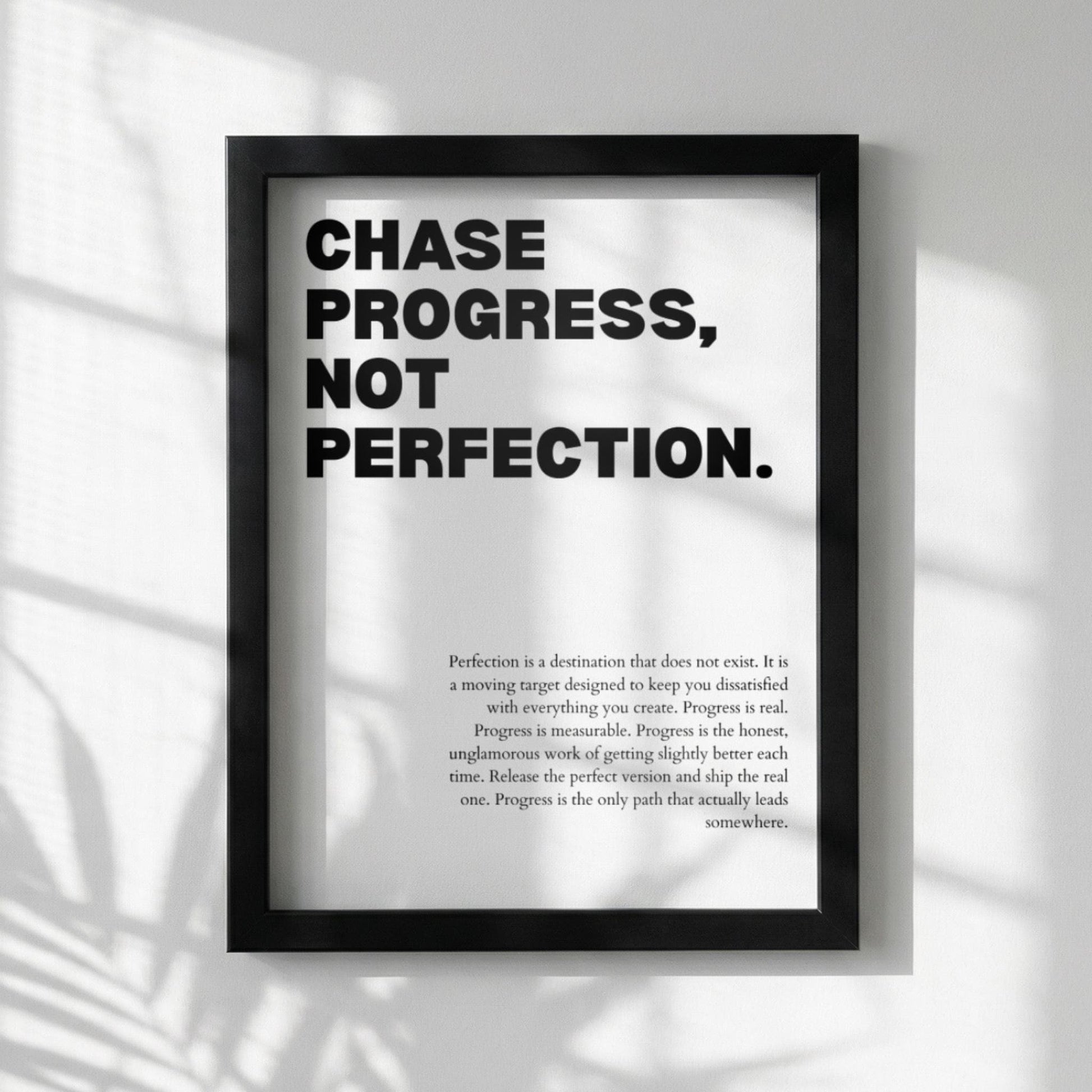 Chase Progress Not Perfection Poster | Powerful Motivational Art | Inspirational Success Quote | Modern Office Decor