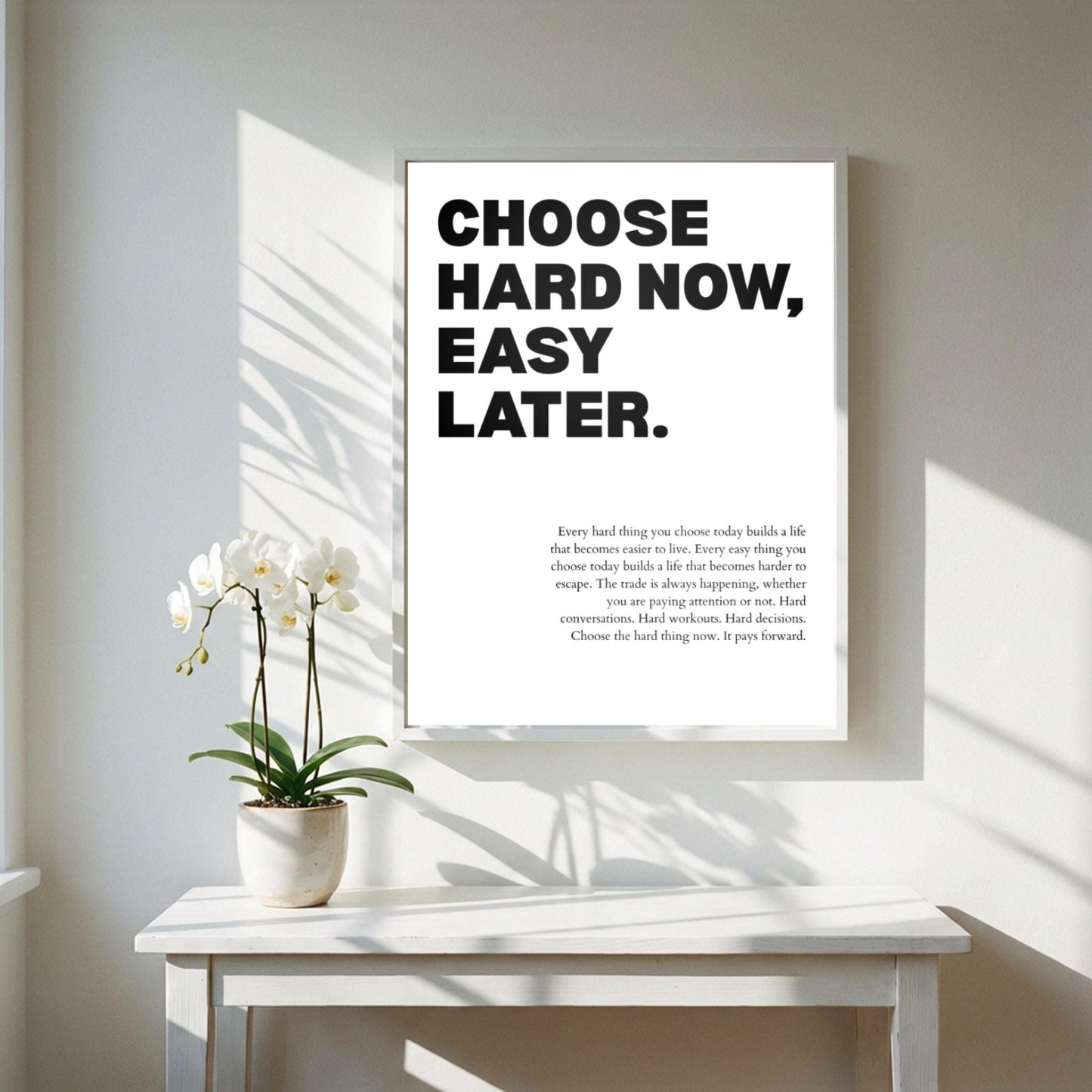 Choose Hard Now Easy Later Poster | Powerful Motivational Art | Inspirational Success Quote | Modern Office Wall Decor