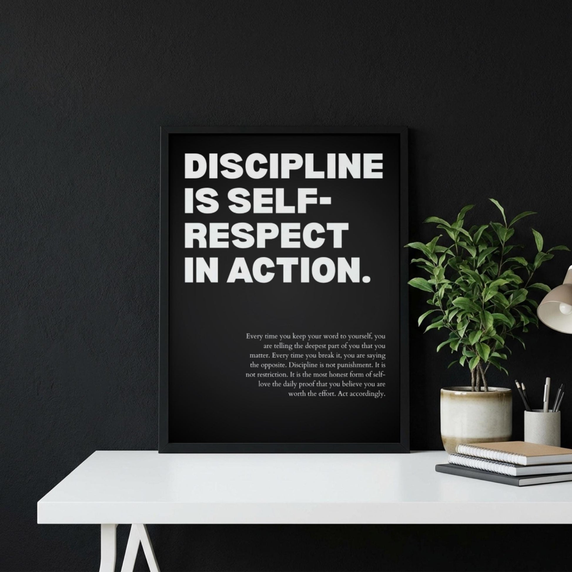 Discipline Is Self-Respect in Action Poster | Powerful Motivational Wall Art | Inspirational Success Quote | Modern Office Decor