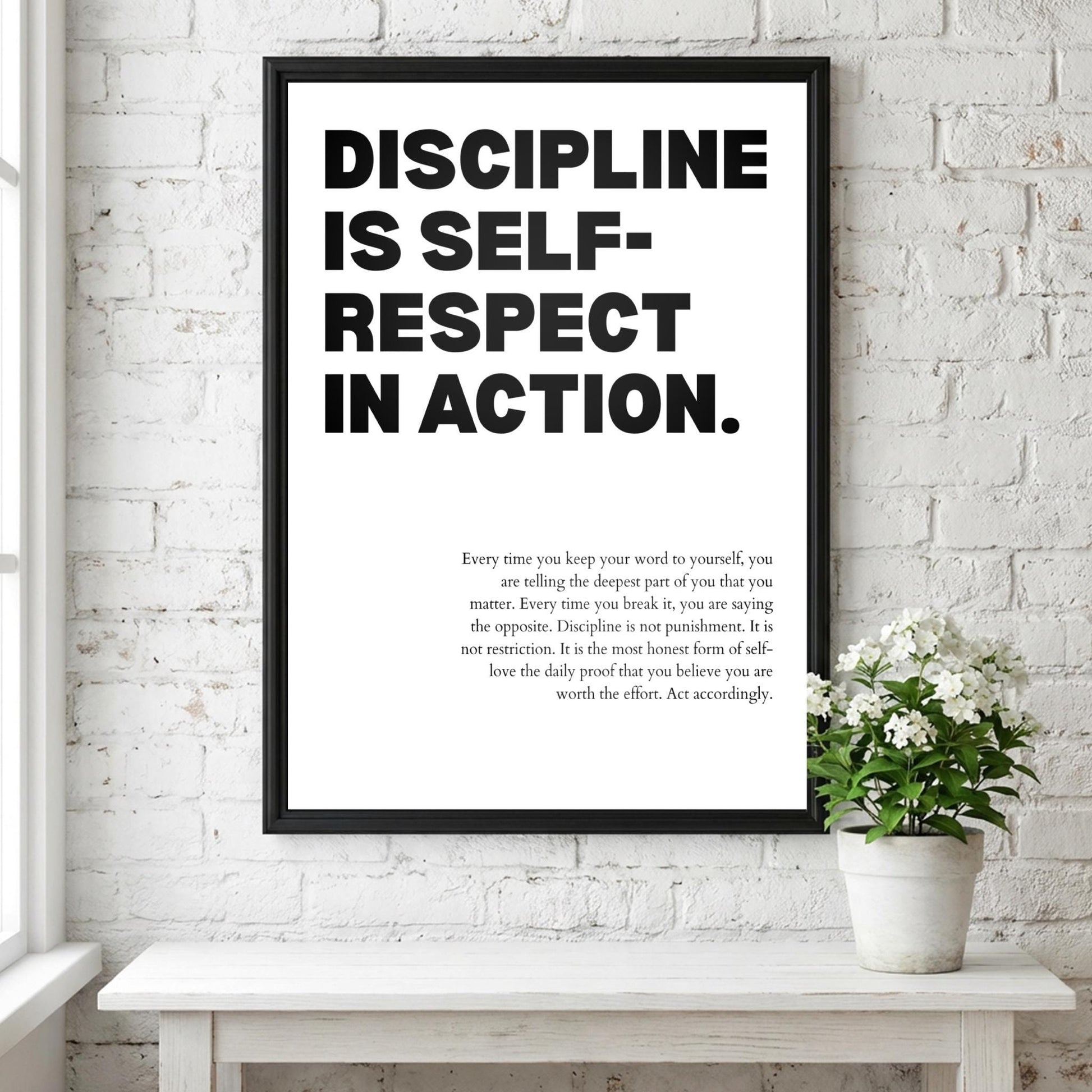 Discipline Is Who You Are When No One Is Watching Poster | Powerful Motivational Art | Inspirational Success Quote | Modern Office Decor