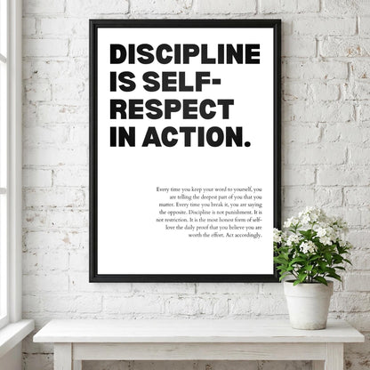 Discipline Is Who You Are When No One Is Watching Poster | Powerful Motivational Art | Inspirational Success Quote | Modern Office Decor
