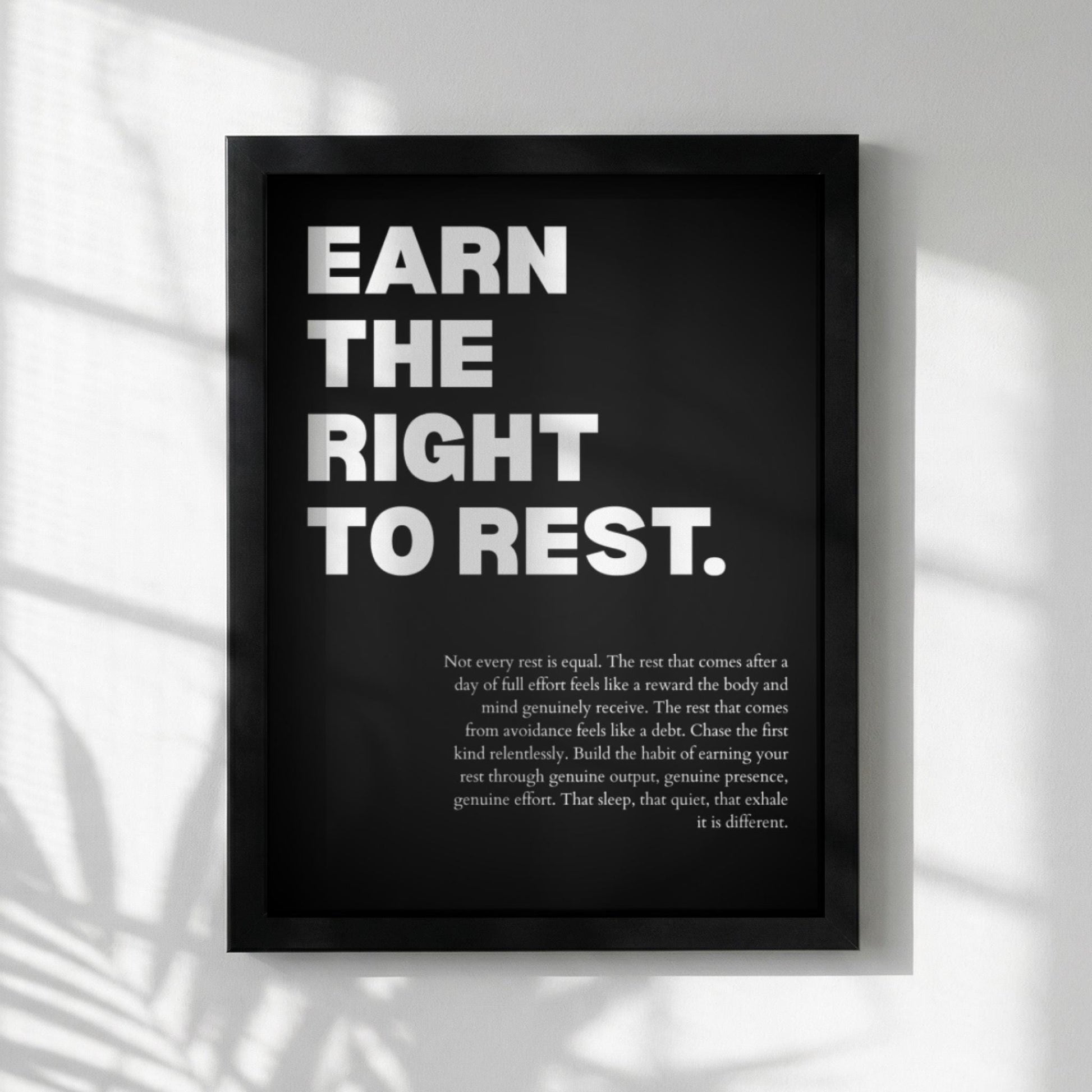 Earn the Right to Rest Poster | Powerful Motivational Wall Art | Inspirational Success Quote | Modern Office Decor