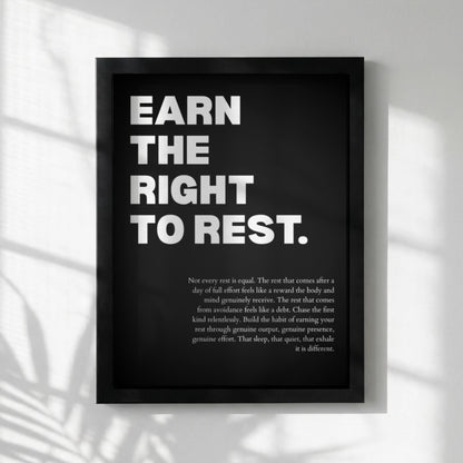 Earn the Right to Rest Poster | Powerful Motivational Wall Art | Inspirational Success Quote | Modern Office Decor