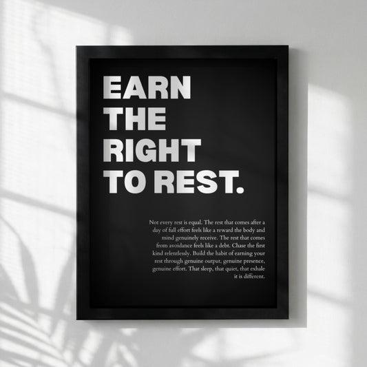 Earn the Right to Rest Poster | Powerful Motivational Wall Art | Inspirational Success Quote | Modern Office Decor