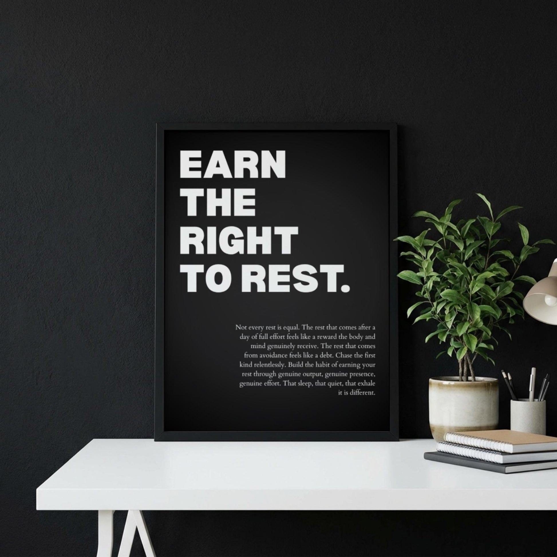 Earn the Right to Rest Poster | Powerful Motivational Wall Art | Inspirational Success Quote | Modern Office Decor
