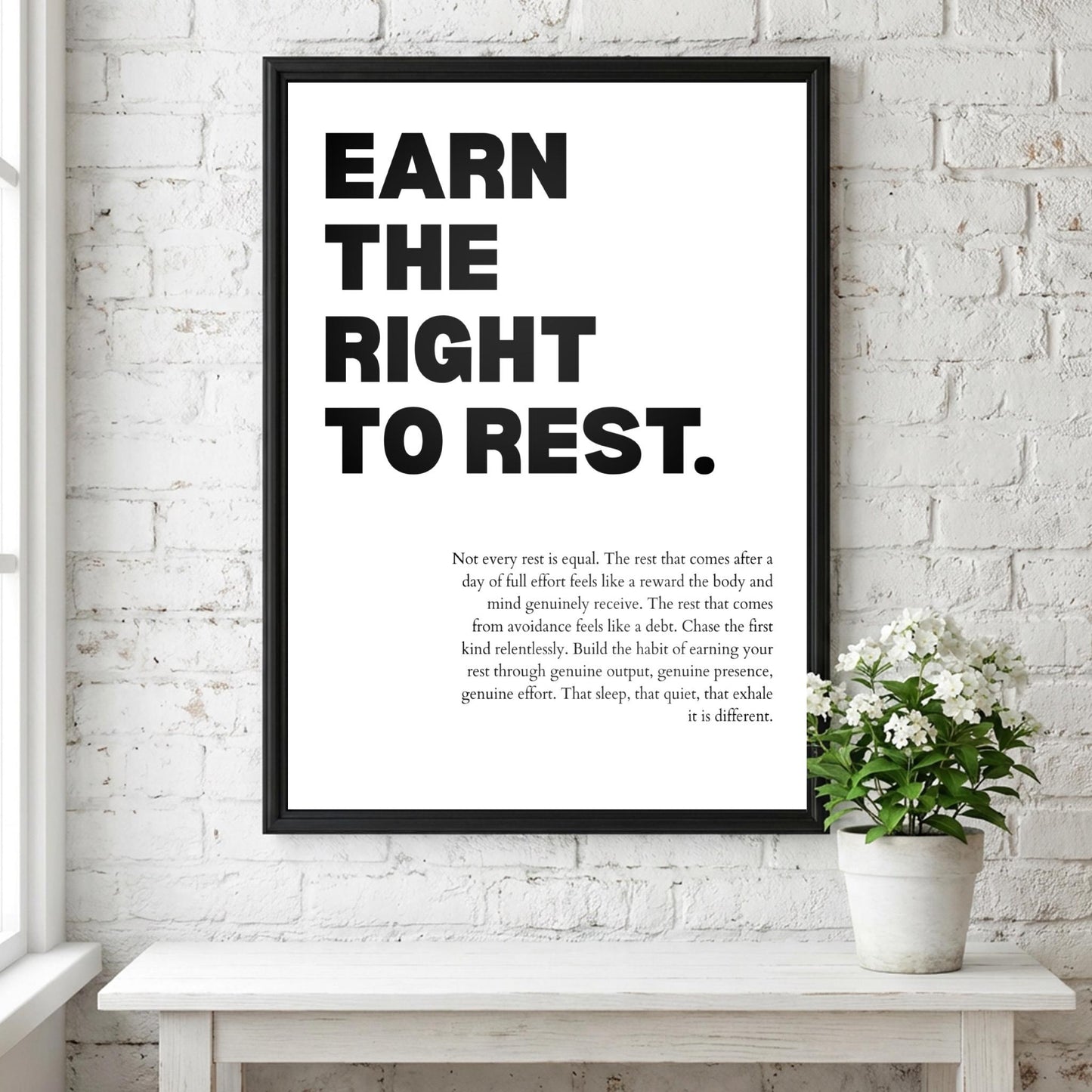 Earn the Right to Rest Poster | Powerful Motivational Wall Art | Inspirational Success Quote | Modern Office Decor
