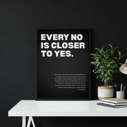 Every No Is Closer To Yes Poster | Powerful Motivational Wall Art | Inspirational Success Quote | Modern Office Decor