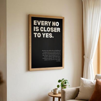 Every No Is Closer To Yes Poster | Powerful Motivational Wall Art | Inspirational Success Quote | Modern Office Decor