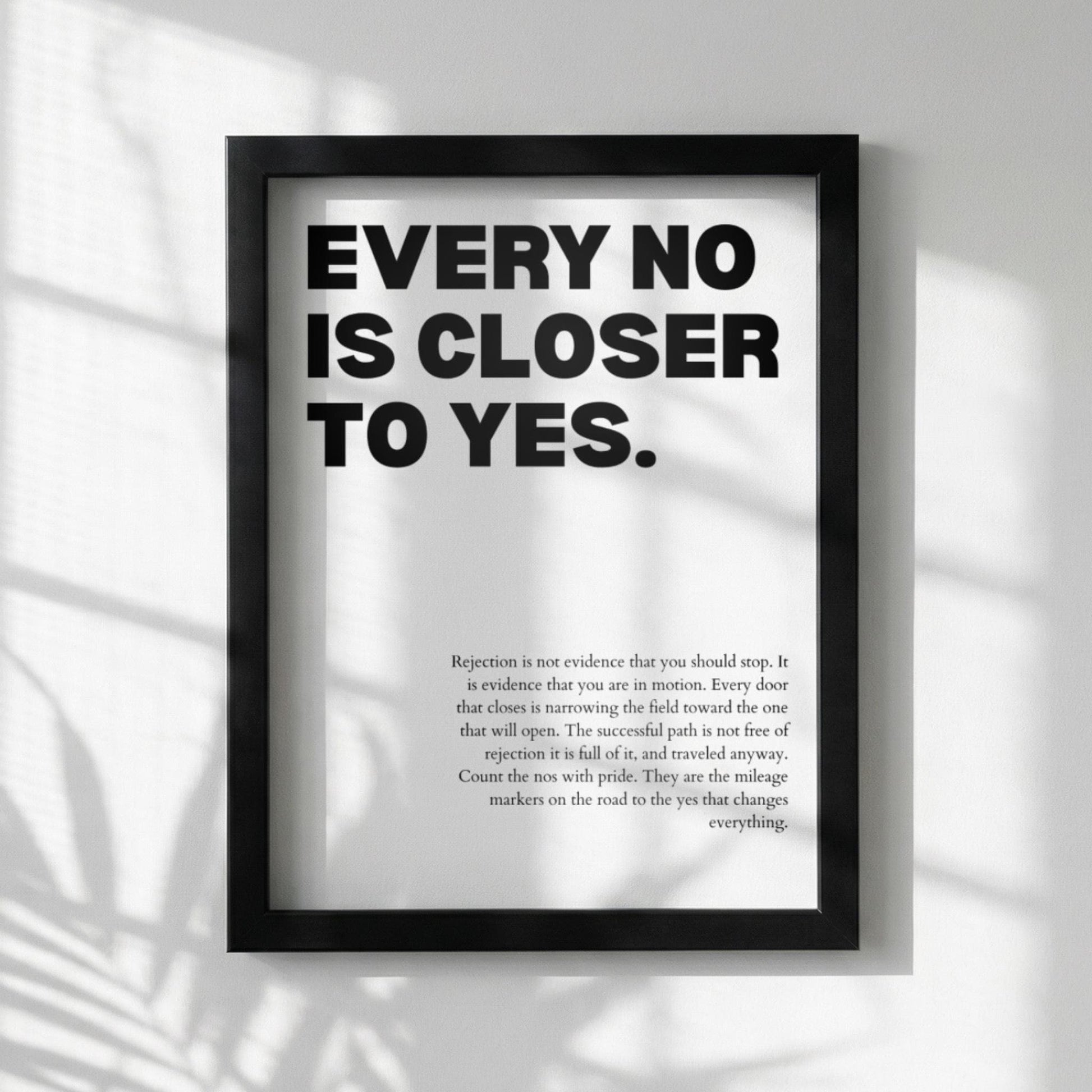 Every No Is Closer To Yes Poster | Powerful Motivational Wall Art | Inspirational Success Quote | Modern Office Decor