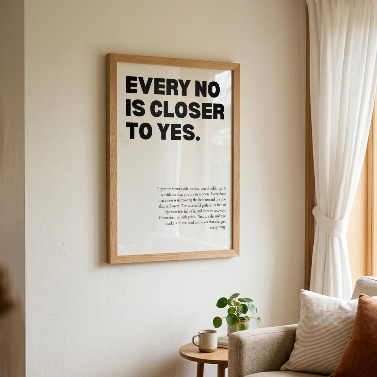 Every No Is Closer To Yes Poster | Powerful Motivational Wall Art | Inspirational Success Quote | Modern Office Decor