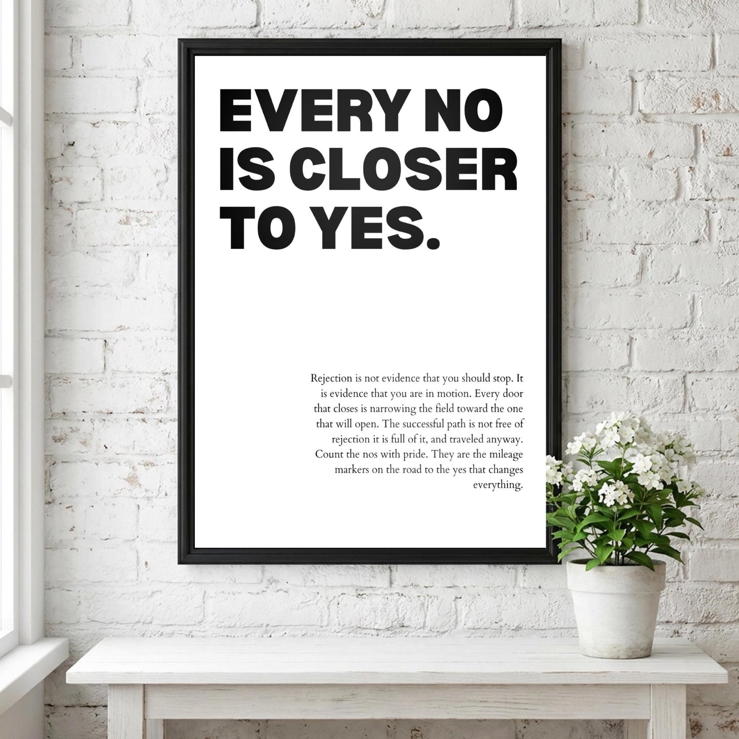 Every No Is Closer To Yes Poster | Powerful Motivational Wall Art | Inspirational Success Quote | Modern Office Decor