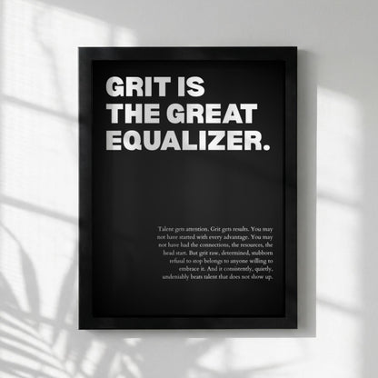 Grit Is The Great Equalizer Poster | Powerful Motivational Wall Art | Inspirational Success Quote | Modern Office Decor