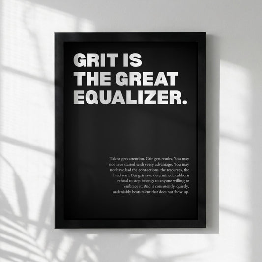 Grit Is The Great Equalizer Poster | Powerful Motivational Wall Art | Inspirational Success Quote | Modern Office Decor