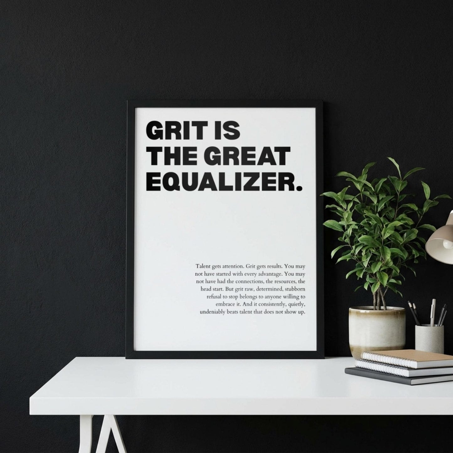 Grit Is The Great Equalizer Poster | Powerful Motivational Wall Art | Inspirational Success Quote | Modern Office Decor