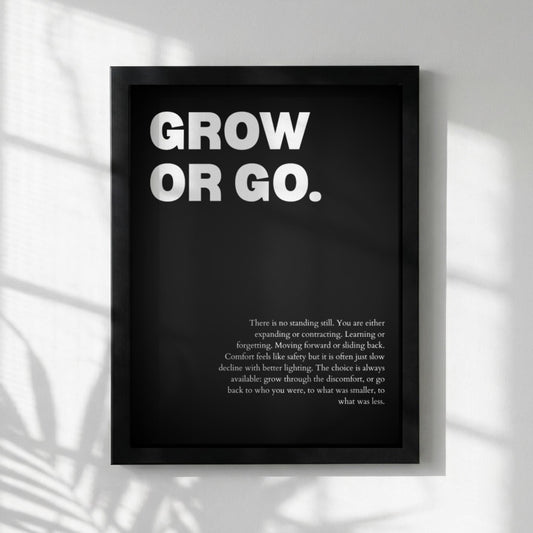 Grow Or Go Poster | Powerful Motivational Wall Art | Inspirational Success Quote | Modern Office Decor