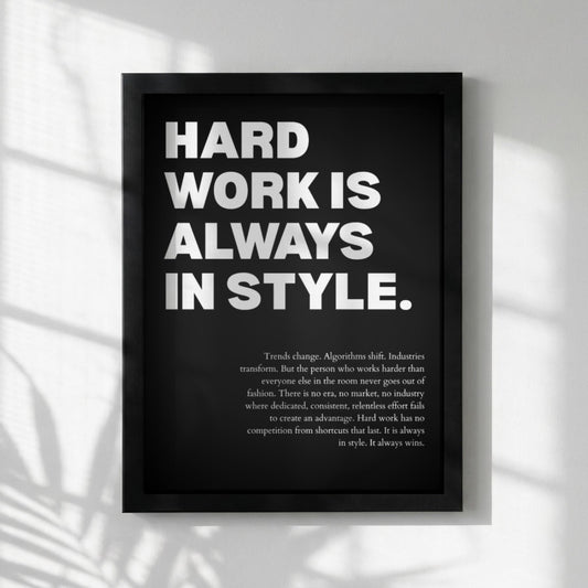 Hard Work Is Always In Style Poster | Powerful Motivational Wall Art | Inspirational Success Quote | Modern Office Decor