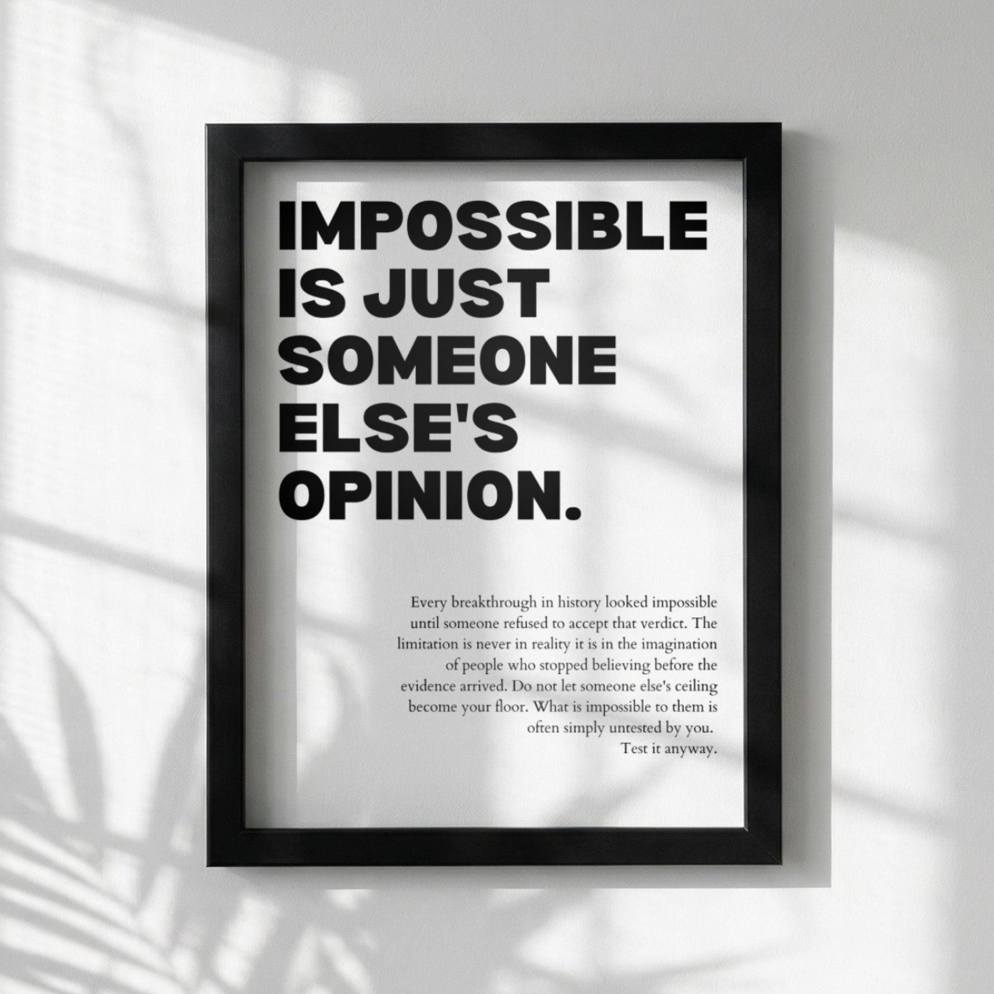 Impossible Is Just Someone Else's Opinion Poster | Powerful Motivational Wall Art | Success Quote | Modern Office Decor