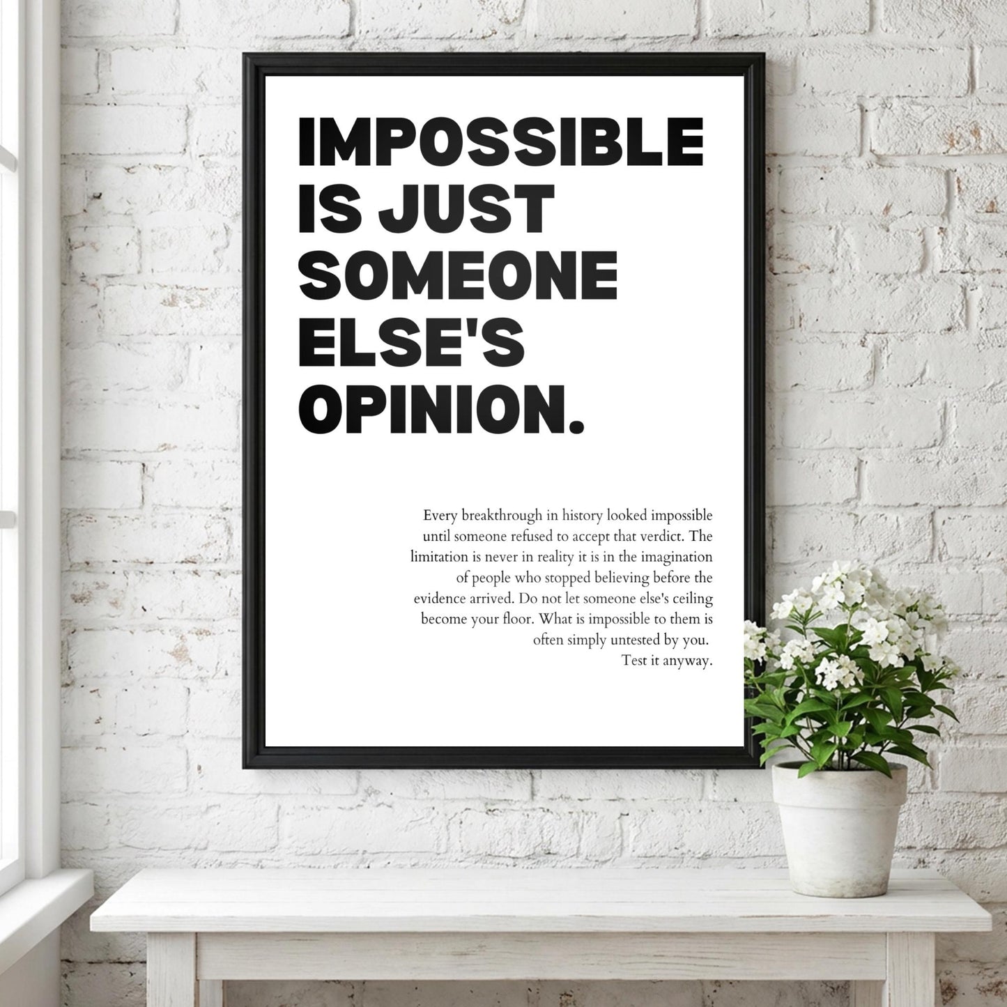 Impossible Is Just Someone Else's Opinion Poster | Powerful Motivational Wall Art | Success Quote | Modern Office Decor