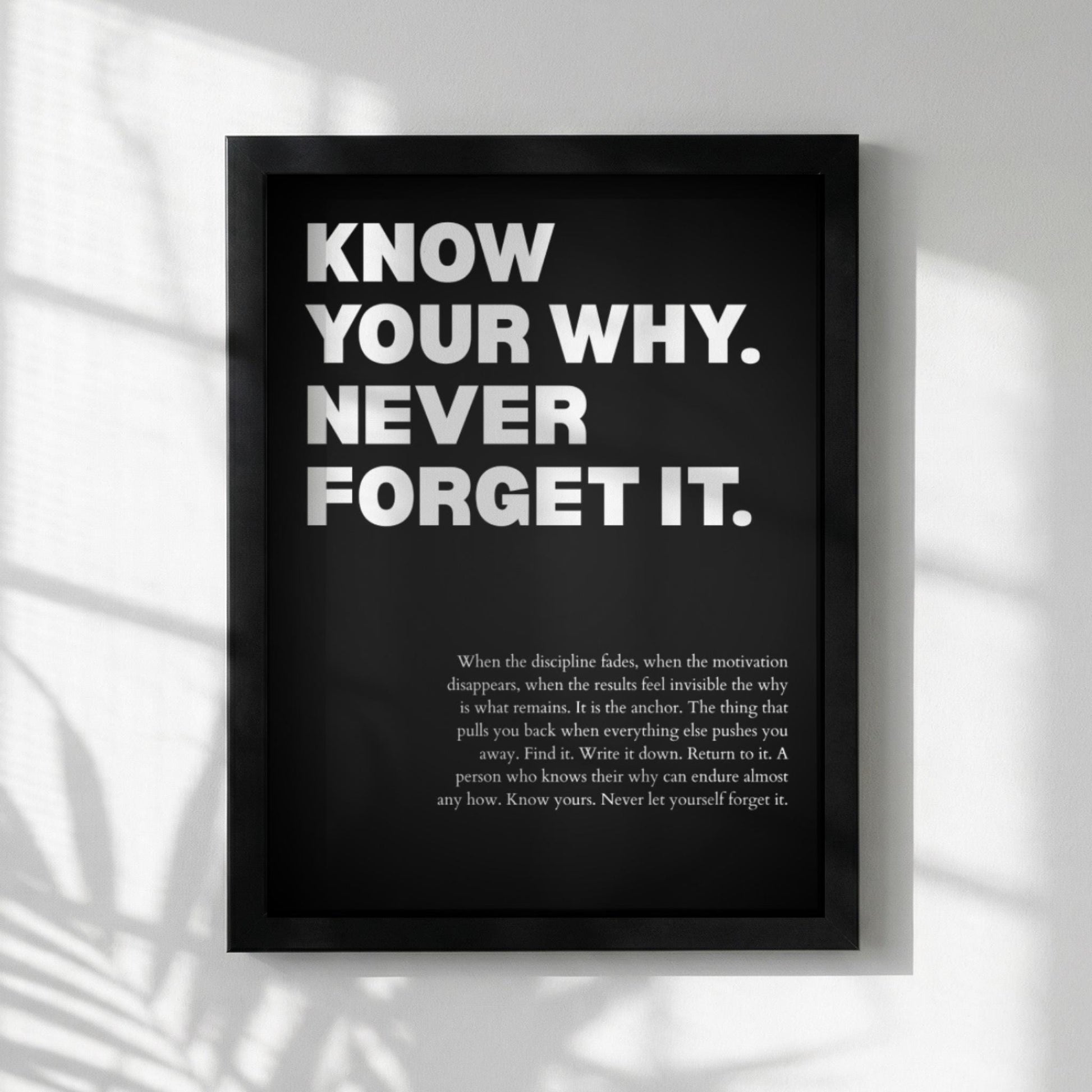 Know Your Why Never Forget It Poster | Powerful Motivational Wall Art | Success Quote | Modern Office Decor
